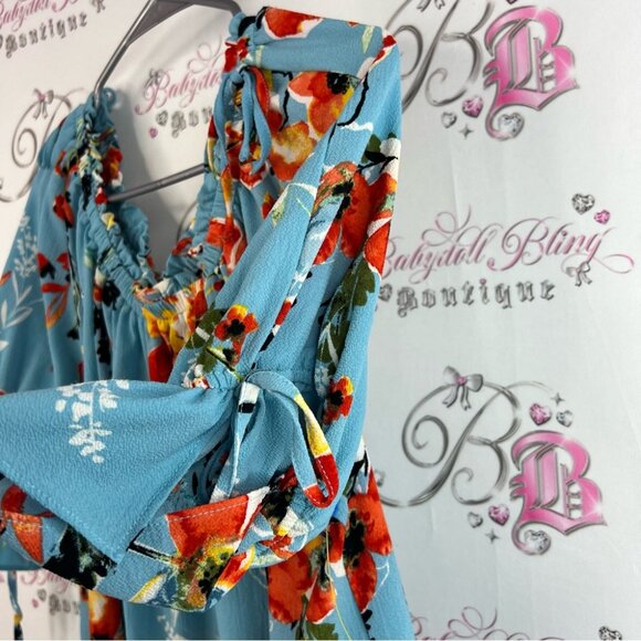 Zac & Rachel top ruffle detail flowers smock details  Blue Floral Blouse flowy - Picture 5 of 12
